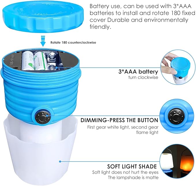 Onite 2 Pack Kids Camping Gear, Lanterns Battery Powered Led, with Flame Flicker Lighting Mode, 600Lm, for Kids Camping Chair, Bedroom, Festival, Party Decoration and Outdoor