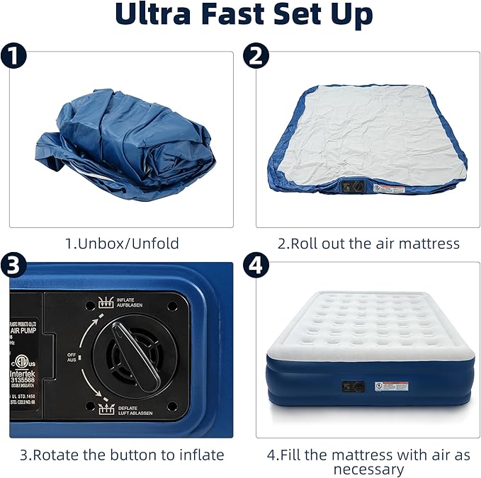 Queen Air Mattress with Built-in Pump Raised,18.5" Leakproof Blow Up Mattress,Portable Inflatable Air Bed with Waterproof Flocking Top for Home,Camping and Guests