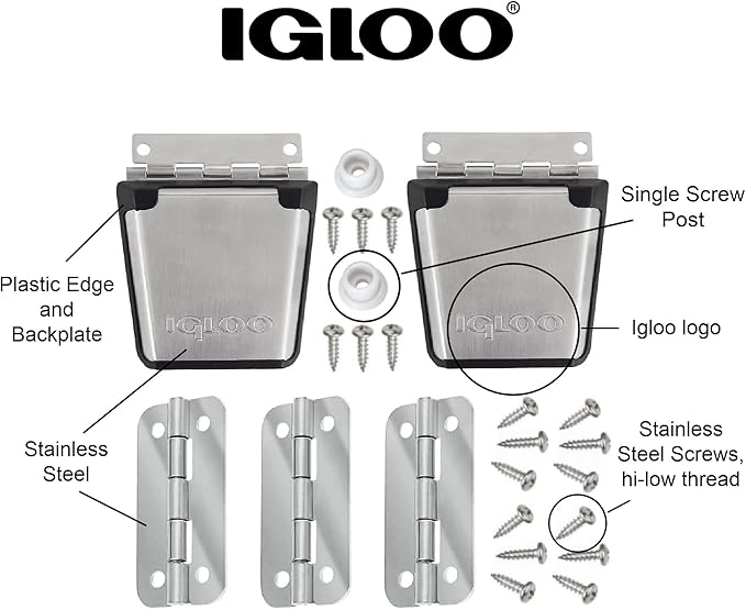 Igloo Cooler Heavy-Duty Stainless Steel Parts Kit - 2 Latches, 3 Hinges, Latch Posts & Screws - Marine-Grade, Corrosion-Resistant Parts