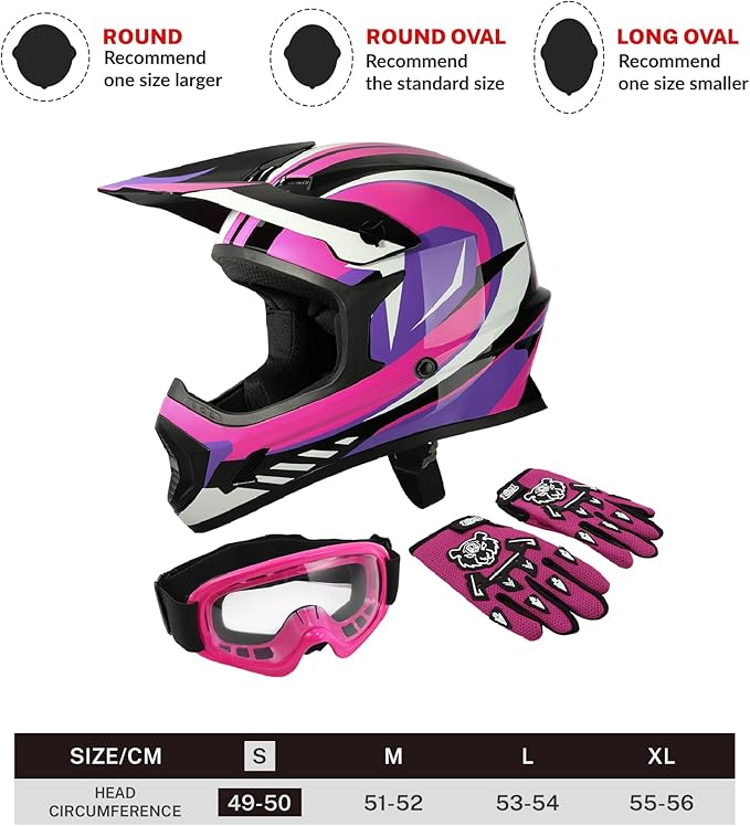 TCT-MOTORPARTS DOT Youth Kids Motocross ATV Full Face Helmets for Offroad Street Dirt Bike Go-Kart BMX MX Rose Red Small