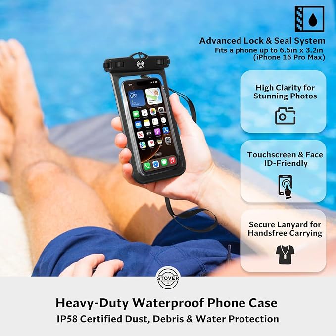 STOVER 5/10/25/30/40/55L Waterproof Dry Bag, Small Lightweight Roll Top Dry Bag Backpack w/Waterproof Phone Case, Kayaking, Travel, Hiking, Fishing, Tubing, Camping, the Beach, Men/Women (Black)