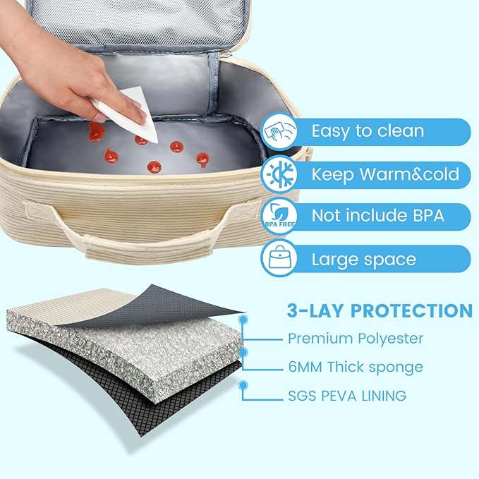 RLGPBON Lunch Bag for Women Cute Corduroy Strawberry Lunch Tote Bags Reusable Lunch Tote Handbags Leakproof Thermal Cooler Lunch Case Large Capacity Lunch Box for Girls School Travel Picnic