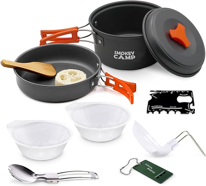 Camping Cookware Mess Kit Set with Stove - Backpacking Camping Pots and Pans Set, All in One Non-Stick Camping Cooking Set, Portable Stove, Hiking, Picnic, Outdoor & Camping Cookware Set
