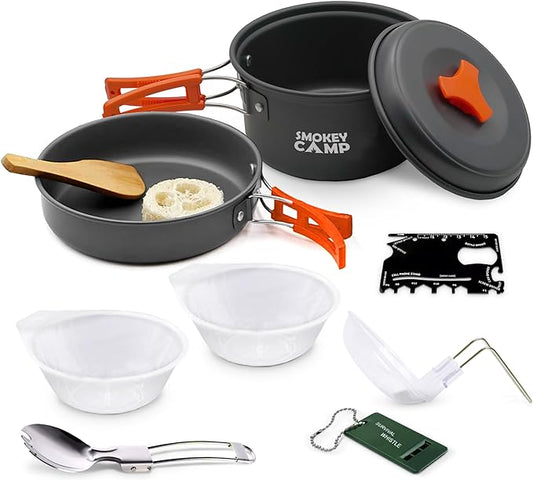 Camping Cookware Mess Kit Set with Stove - Backpacking Camping Pots and Pans Set, All in One Non-Stick Camping Cooking Set, Portable Stove, Hiking, Picnic, Outdoor & Camping Cookware Set