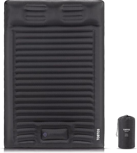 TOBTOS Double Sleeping Pad for Camping, Extra Thick 6" Camping Mattress 2 Person with Pillow Built-in Foot Pump, Inflatable Sleeping Mat for Backpacking, Hiking, Traveling (Dark Grey)