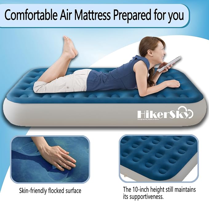 Full Air Mattress with Built in Pump,10" Blow up Air Bed, 2 Mins Quick Self-Inflation/Deflation, Foldable Inflatable Mattress for Home/Travel, 10'' Full Blue