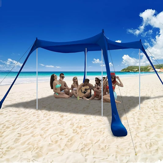 COMMOUDS Beach Tent Sun Shelter - UPF50+ Pop Up Beach Canopy with Sandbags & Sand Shovel & Windproof Poles, Portable Sun Shade for Beach, Camping, Picnics, Backyard