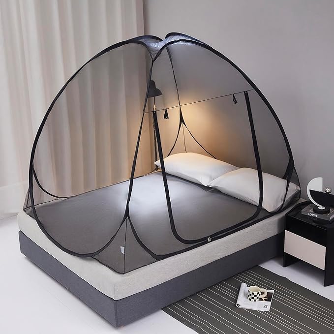 Mengersi Pop Up Mosquito Net for Bed,Portable Folding Mosquito Net Tent with Net Bottom for Baby Adults Camping Travel(Black,Twin)