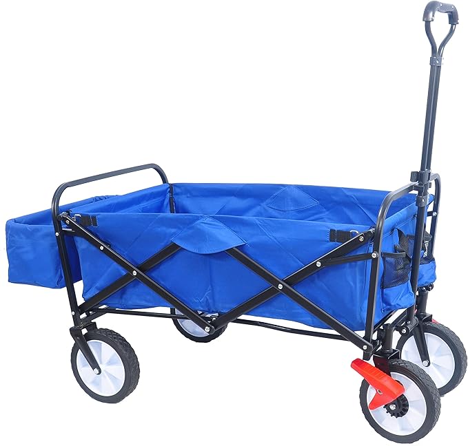 Collapsible Folding Wagon Garden Shopping Beach Cart,Portable Utility Buggy with Big Wheels,Adjustable Handle and Cup Holder,for Sand,Camping,Outdoor,53.50",Blue