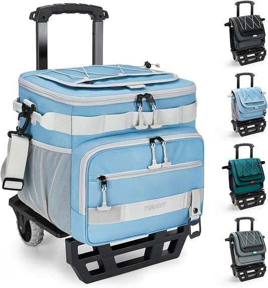 TOURIT Collapsible 48-Can Leak-Proof Insulated Rolling Cooler with All-Terrain Cart, Upgraded Fixtures and New Wheels Suitable for Beach, Picnic, Shopping