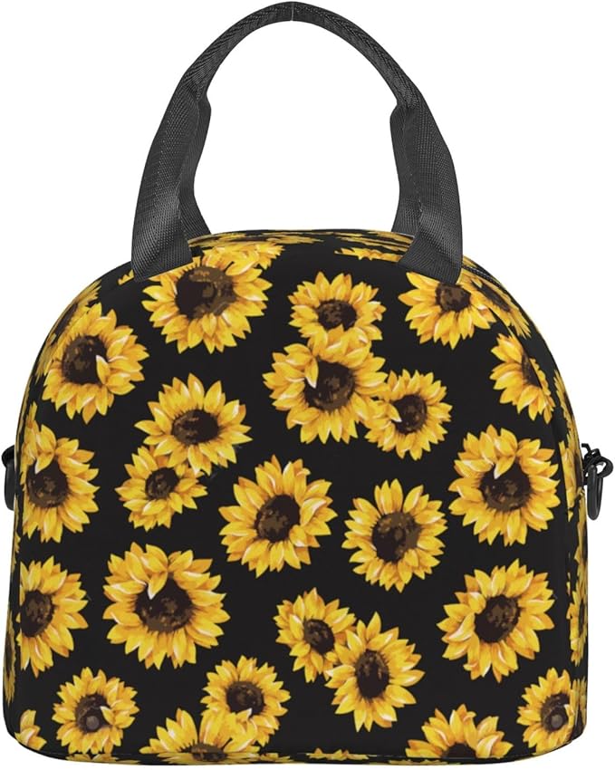 bassyil Classic Sunflower Lunch Box Reusable Insulated Totes Lunch Bag Thermal Cooler Adjustable Shoulder Strap Bag For Men Women