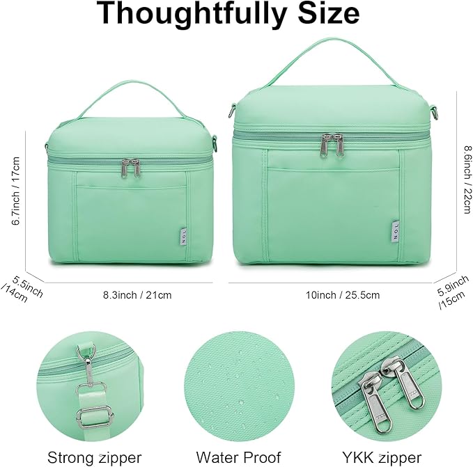 NOL Natural Organic Lifestyle Insulated Lunch Bags for Women Cooler Bag Lightweight Nylon Waterproof Lunch Box For Work (Small, Mint green)