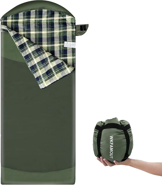 Backpacking Flannel Sleeping Bag Lightweight for Adults Hiking Ultralight Compact Sleeping Bag Portable Warm Weather Summer with Compression Sack