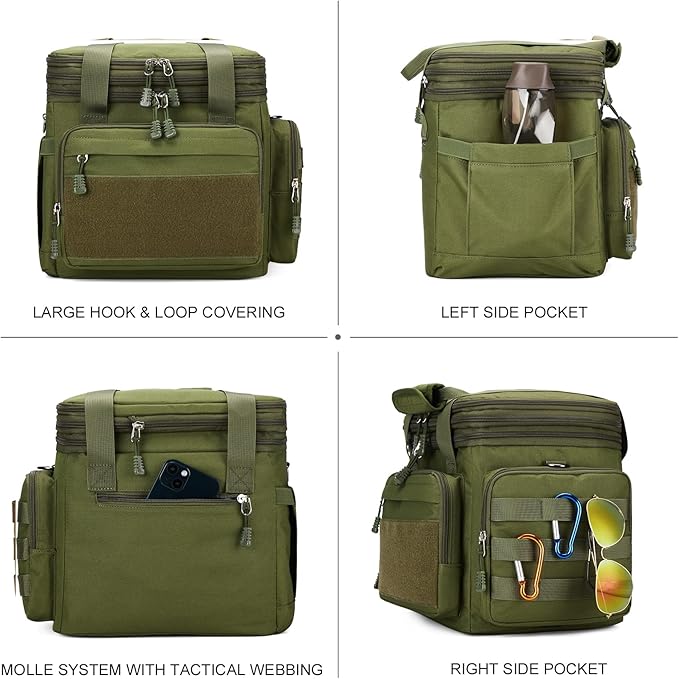 Tactical Lunch Box for Men, Insulated Lunch Bag Adult, Thermal Lunchbox Leakproof Waterproof Cooler Bag, Dual Compartment Lunch tote, Large Lunch Pail for Work Office Travel(Green) 15L