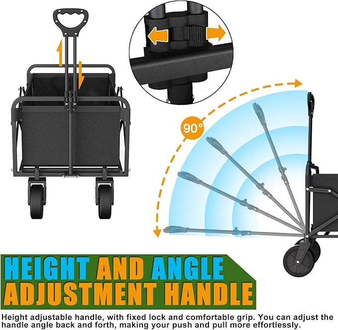Collapsible Folding Utility Wagons, Foldable with Wheels, Grocery Cart on Wheels, Apartment Trolley Cart for Grocery Shopping Sports Garden Camping