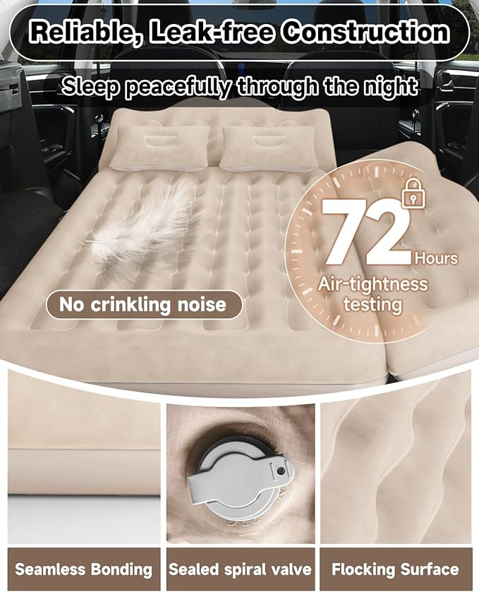 Umbrauto Car Air Mattress Bed: Inflatable SUV Camping Sleeping Pad for Truck Back Seat with Pump & Pillows, Blow Up Backseat Car Mattress for Van Rear Seat