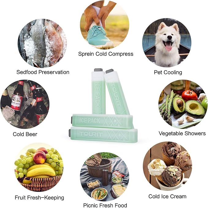 TOURIT Ice Packs for Coolers Reusable Long Lasting Freezer Packs for Lunch Bags/Boxes, Cooler Backpack