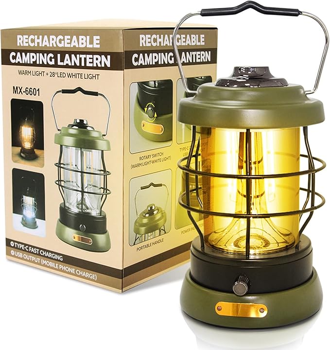 UniqueFire Rechargeable Camping Lantern 1500 High Lumens Hurricane Camp Light 2 Modes Portable Electric Tent Lamp Hands-Free Flashlight Lantern,5000 mAh Battery LED Lanterns for Power Outages