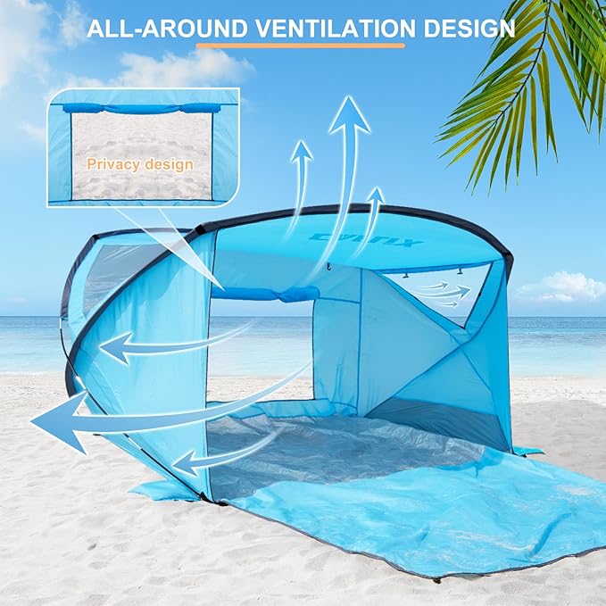 Beach Tent with Canopy, Beach Cabana Sun Shelter for 4-6 Person, Lightweight Portable Beach Cabana with UPF 50+ Sun Shelter and Ventilation Windows, Ideal for Family Fun and Outdoor Camping