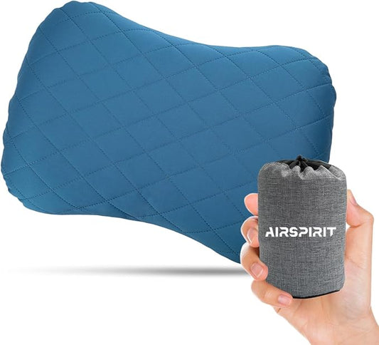 Inflatable Camping Pillow Ultralight Adjustable Firmness, TPU Travel Pillow for Neck & Lumbar Support, Hiking, Backpacking, Airplane, Car Travel & Beach with Removable Washable Cover (Blue)