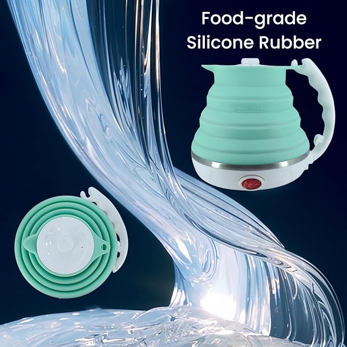 Travel Kettle, Portable Electric Kettle, Collapsible Tea Kettle Travel, Hot Water Boiler Electric, Food Grade Silicone, Auto Shut off and Keep Warm, 110V 555ml Green