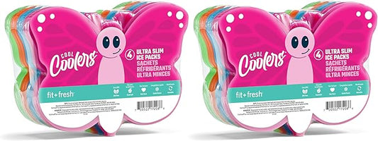 Fit & Fresh Cool Coolers Kids Lunch Box Ice Packs, Slim Ice Packs for Lunch Bags, Lunch Ice Packs Reusable-Multicolored 8 Pack Butterfly