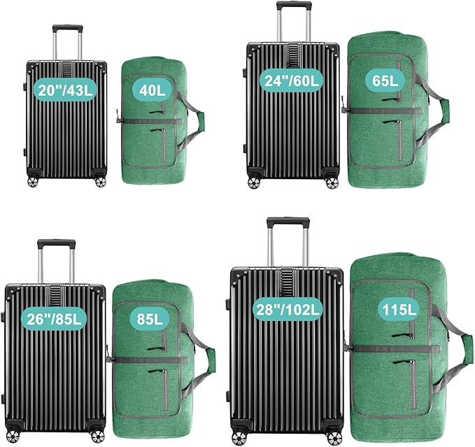 Dimayar 65L Travel Duffle Bag for Men Women - Foldable Duffel Bag with Shoes Compartment - Overnight Bags Waterproof & Tear Resistant(Forest Green)