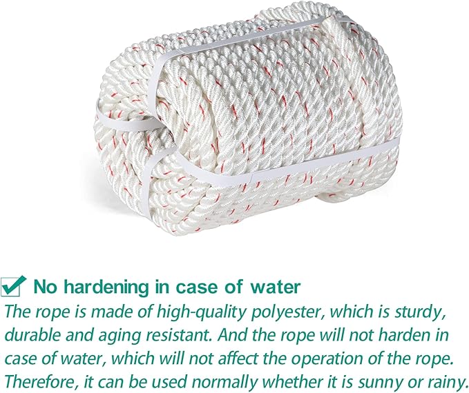 1/2 in 150 FT Braided Rope 4000 LBS Breaking Strength High Force Polyester Arborist Rope Suitable for Swing Camping Tree Work White Red