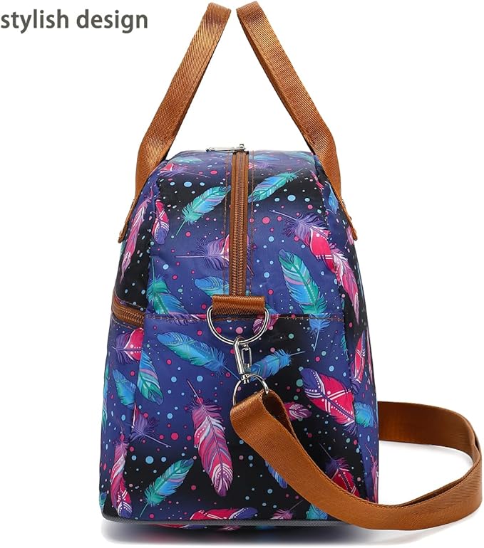 FlowFly Insulated Lunch Bag With Shoulder Strap for Women, Men, and Kids, Large and Reusable, Handle, Freezable Work and School Travel Tote and Meal Prep Organizer,Feather