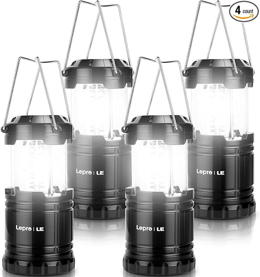 Lepro LED Camping Lanterns Battery Powered, Collapsible, IPX4 Water Resistant, Outdoor Portable Lights for Emergency, Hurricane, Storms and Outages