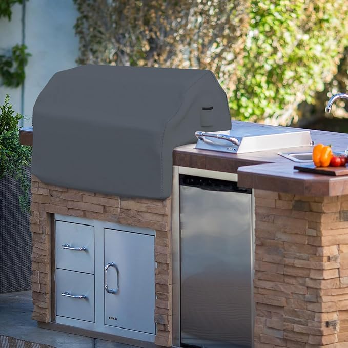 Covers & all Built-in Outdoor Grill Cover, Durable 12 Oz Waterproof Cover Max Material with Air Pocket & Elastic for Snug Fit (44" W x 27" D x 26" H Inches, Grey)