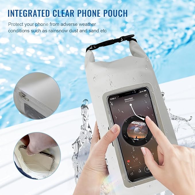 Waterproof Dry Bag,Roll Top Waterproof Backpack Phone Case Pouch for Travel,Kayaking,Rafting,Camping,Surfing,Boating,Hiking,Beach and Fishing (2 L White+Black)