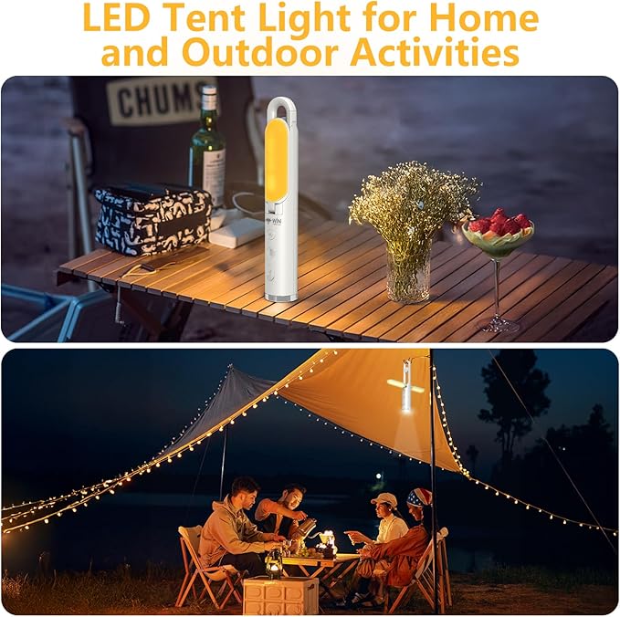 Rechargeable Camping Lantern with Hook - Powered LED Tent Light for Outdoor, Emergency Survival Gear, Hanging Flashlight, Head Lamp