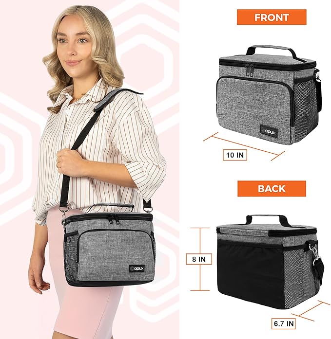 opux Insulated Lunch Bag for Men Women, Soft Lunch Box for Office Work School Picnic, Leakproof Lunch Cooler Bag with Shoulder Strap for Kid Adult Boy Girl, Medium Lunchbox Lunch Tote (Heather Gray)