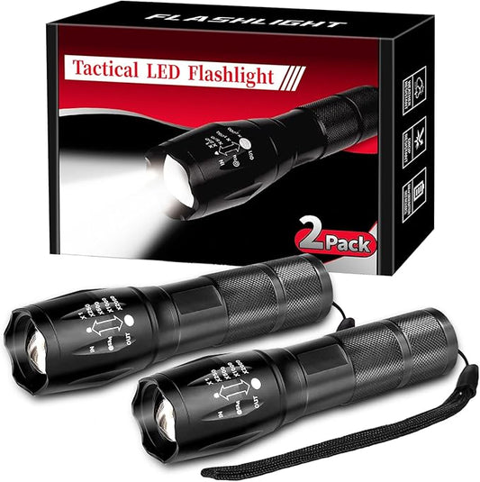 2 Pack Tactical Flashlights Torch, Military Grade 5 Modes High Lumens Led Waterproof Handheld Flashlight for Camping Biking Hiking Outdoor Home Emergency, Camping Essentials Gear