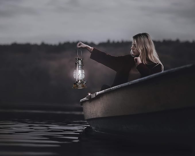 YAKii LED Vintage Metal Hanging Hurricane Lantern - 12 LED Dimmer Switch, Cold White, Battery Operated for Power Outage, Indoor Camping, Outdoor Brooklyn Lighting (Black 2 Pack)