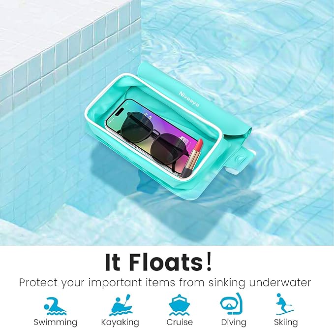 Niveaya IP68 Waterproof Fanny Pack - 2 Pack, Floating Dry Bag Pouch, Phone Waterproof Waist Pouch Dry Bag, Beach, Kayaking, Swimming, Boat Essentials, for iPhone 16/15/14/13/12 Pro Max up to 9.5"