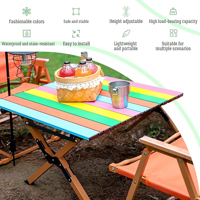 DEOMAi Folding Camping Table Support Up to 250 lbs Multipurpose Folding Table Adjustable Height with Carry Bag Portable Outdoor Table Suitable for Camping, Picnics, BBQ, RV Travel...