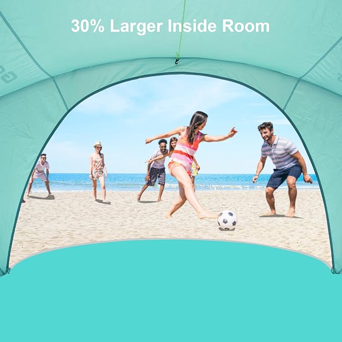 Gorich Beach Tent Sun Shelter with UPF50+ UV Protection for 3-6 Person, Lightweight & Portable Beach Shade Canopy with 2 Zippered Doors, Easy Setup Family Beach Umbrella
