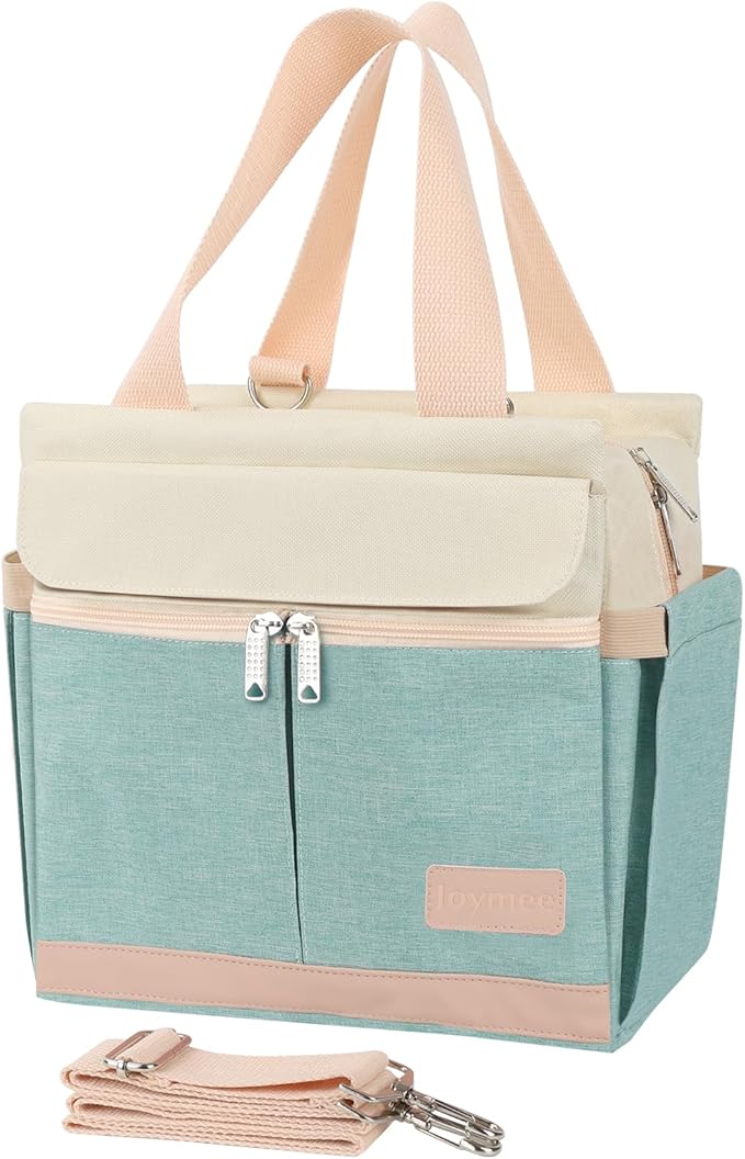 Joymee Lunch Box for Women Insulated Lunch Bag with Shoulder Strap Reusable Leakproof Large Spacious Lunch Cooler Tote for Women Adult with Bottle Holder and Side Pockets for Work - Heather Teal