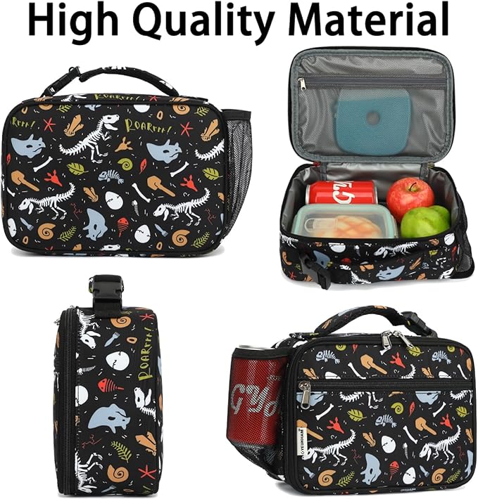 Insulated Lunch Box for School, Thermal Reusable Durable Freezable Lunch Bags for Kids Boys Girls Men Women - Small Soft Cooler Portable Lunch Tote Kit for Work Picnic Travel,Dinosaur Fossil