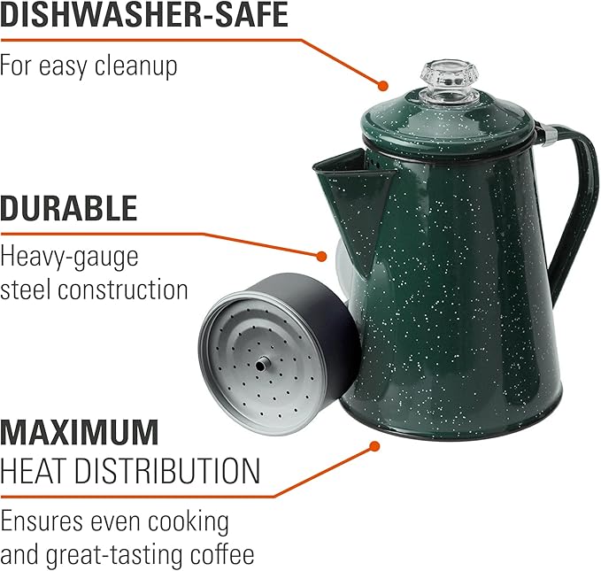 GSI Outdoors Percolator Coffee Pot | Enamelware Campfire Coffee Boiler Kettle for Outdoor Camping Cookware, Cabin, RV, Kitchen, Hunting & Backpacking