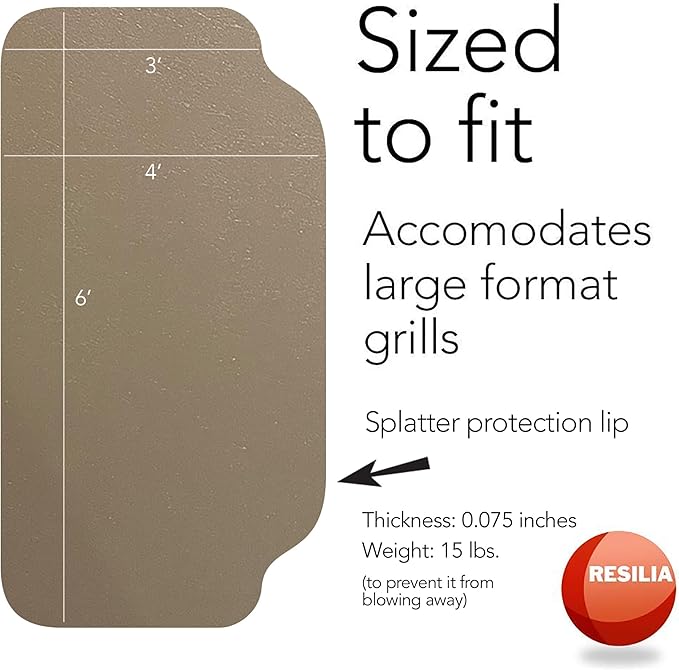 RESILIA Large Under Grill Mat – Heavy Duty, Reusable Outdoor Floor Protector Mats for Deck, Patio, & Garage – 72 Inch x 48 Inch with 12 Inch Splatter Protection Lip, Beige/Tan Orange Peel