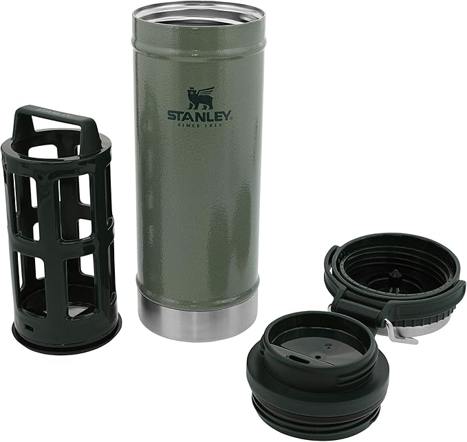 Stanley Travel Mug with Integrated French Press 16 oz | 5 Minute Brew, 4 Hours Hot,Leakproof Lid | Mesh Filter for Coffee Grounds | Insulated Stainless Steel Coffee Maker | BPA-Free | Hammertone Green