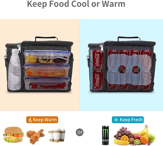 Top&Top Insulated Lunch Box Set and Cooler Bag for Men, Women (Tote Lunch Bag Includes 3 Reusable Meal Prep Containers + 2 Ice Pack + Detachable Shoulder Strap) Lunch Box for School, Office, Camping