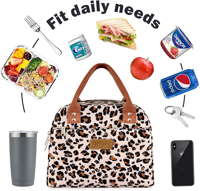 HOMESPON Insulated Lunch Bag for Women Men Adults Lunch Tote with Front Pocket Lunch Box Container Cooler Bag for Work Picnic (Leopard Print)