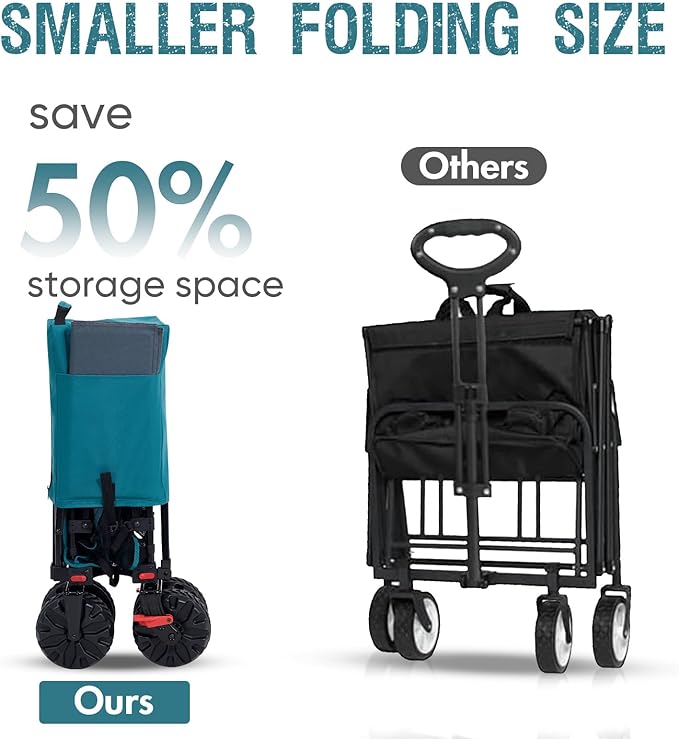 PORTAL 400L Large Capacity Collapsible Double Decker Wagon with Brakes, 450LB Heavy Duty Folding Cart with Tailgate, Foldable Utility Wagons for Camping, Beach, Garden, Sports, Shopping