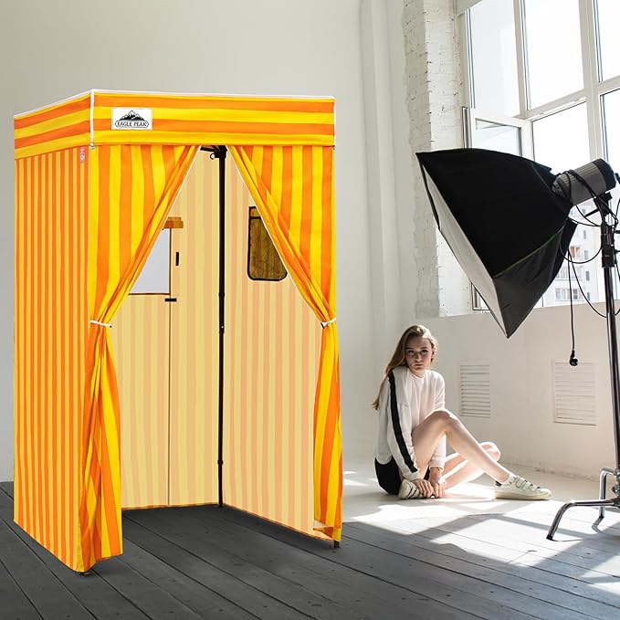 EAGLE PEAK Flex Compact 4x4 Pop-up Canopy Changing Room, Portable Privacy Dressing Room for Indoor Fashion Photoshoots, Camping, or Pool, Yellow/Orange