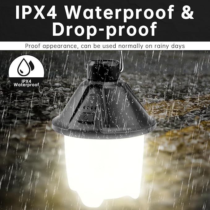 LED Camping Lantern Rechargeable, Waterproof Survival Camping Light, Portable Lantern Flashlight Tent Light with 5 Light Modes for Hurricane, Hiking, Camping, Power Outages (Black)