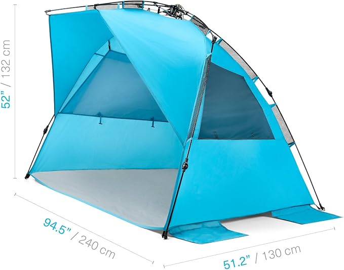 Pacific Breeze Easy Setup Beach Tent, SPF 50+ Pop Up Beach Tent Provides shelter from The Sun for 4+ People